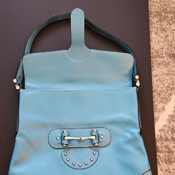 Chic Blue Leather Studded Shoulder Bag
